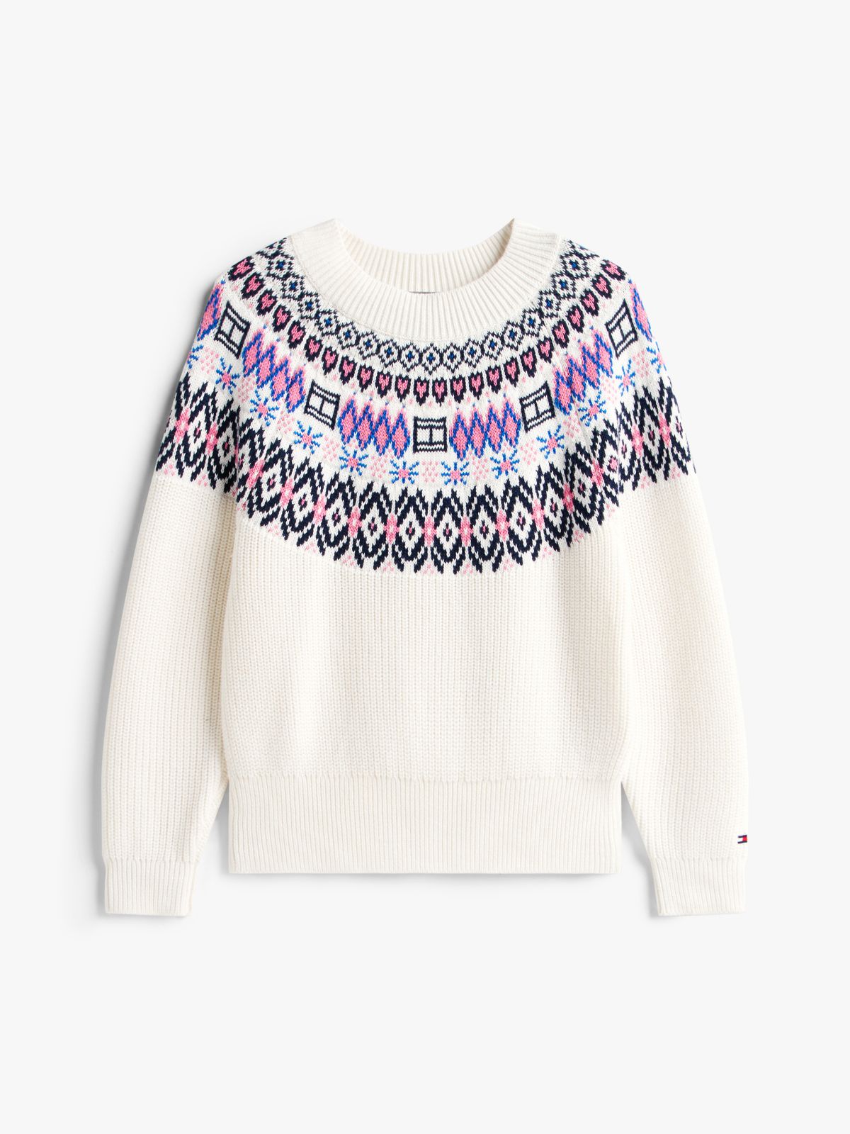 Fair Isle Relaxed Balloon Sleeve Jumper — White