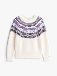 Fair Isle Relaxed Balloon Sleeve Jumper — White 5