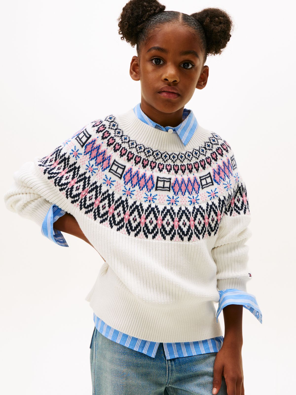 Fair Isle Relaxed Balloon Sleeve Jumper — White