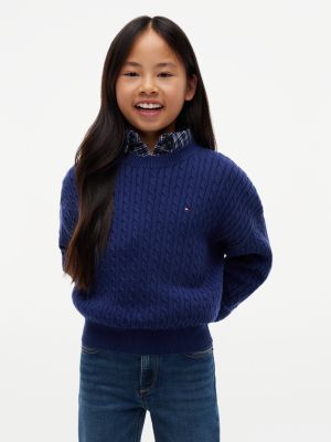 blue cable knit relaxed jumper for girls tommy hilfiger