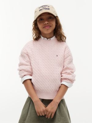 pink relaxed cable knit jumper for girls tommy hilfiger