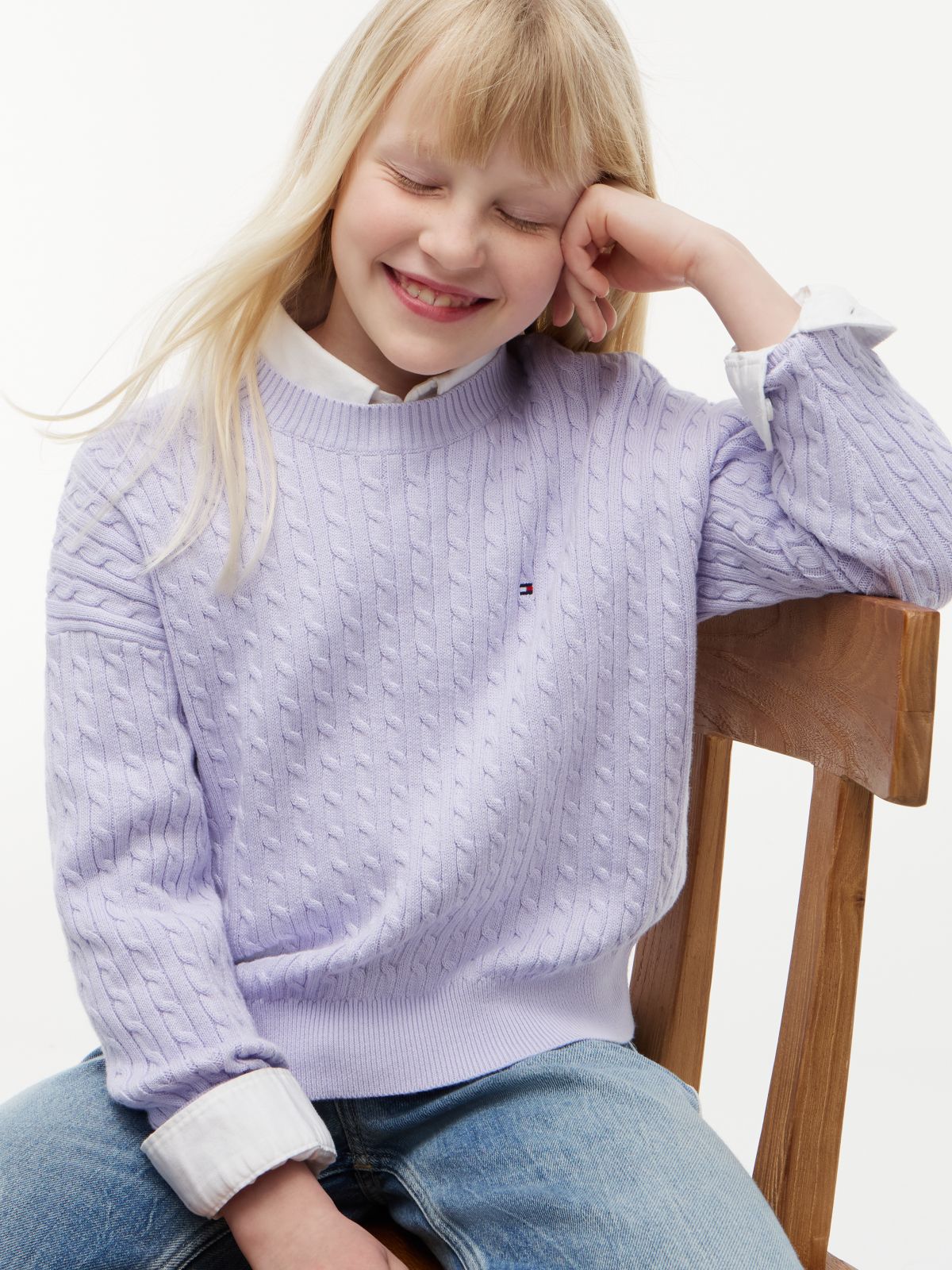 Cable Knit Relaxed Jumper — Purple