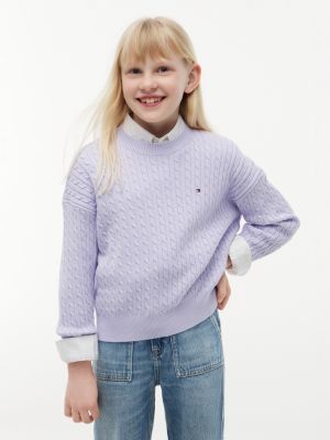 purple relaxed cable knit jumper for girls tommy hilfiger