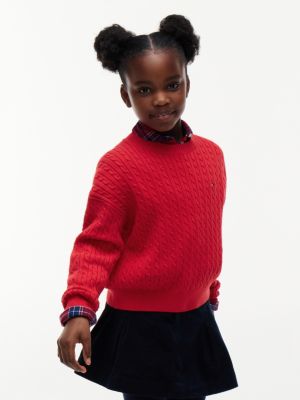 red relaxed cable knit jumper for girls tommy hilfiger
