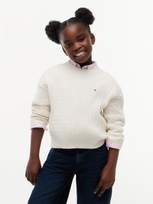 yellow relaxed cable knit jumper for girls tommy hilfiger