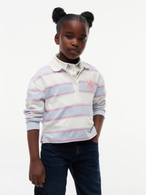 blue relaxed fit stripe long sleeve polo shirt for girls tommy hilfiger