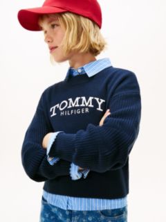 Logo Embroidery Relaxed Crew Neck Jumper — Blue 2