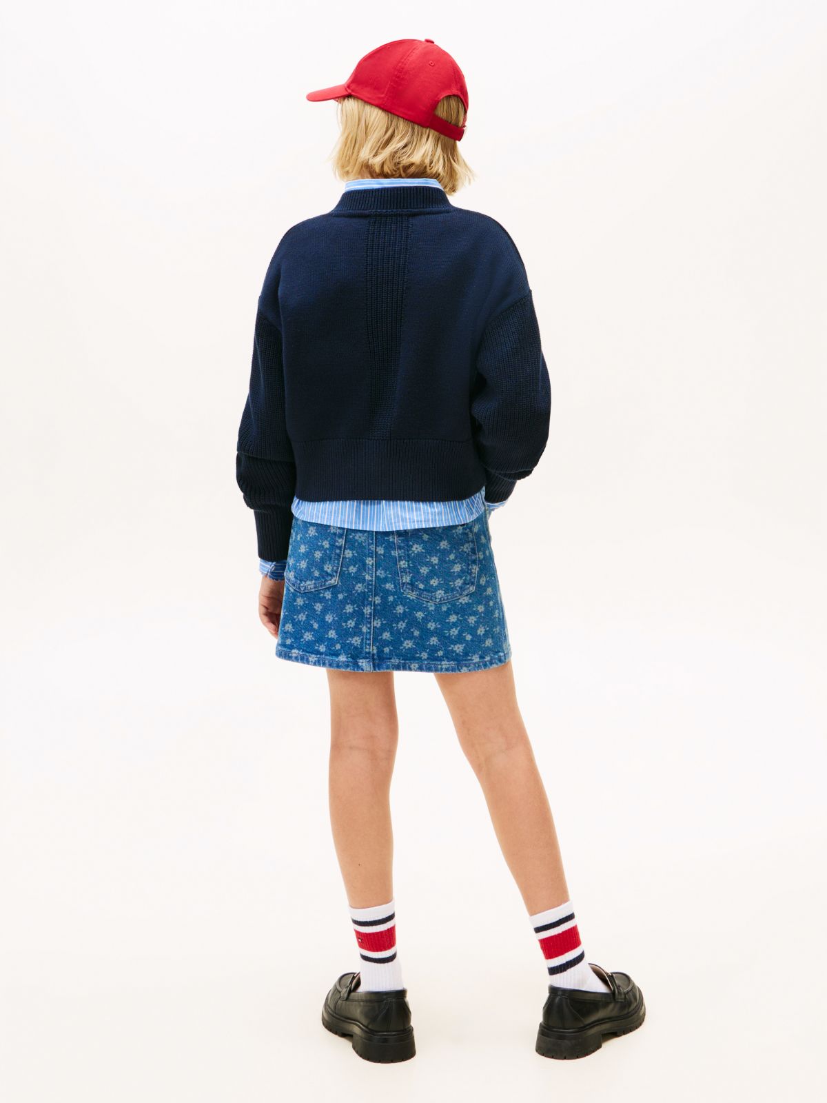 Logo Embroidery Relaxed Crew Neck Jumper — Blue