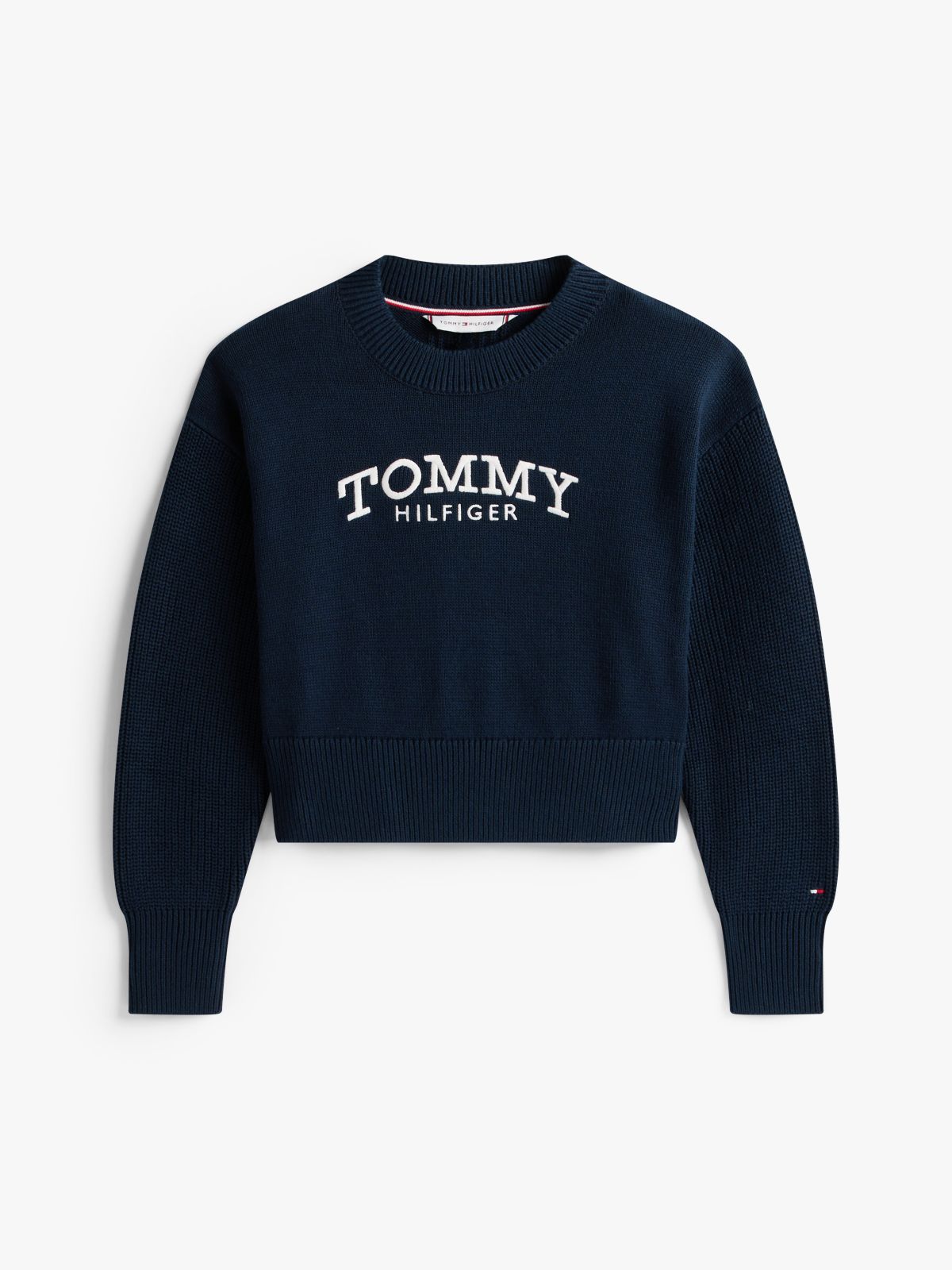 Logo Embroidery Relaxed Crew Neck Jumper — Blue