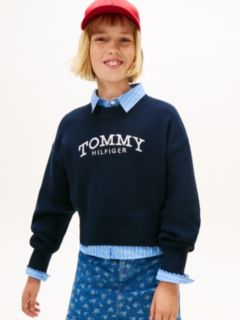 Logo Embroidery Relaxed Crew Neck Jumper — Blue 1