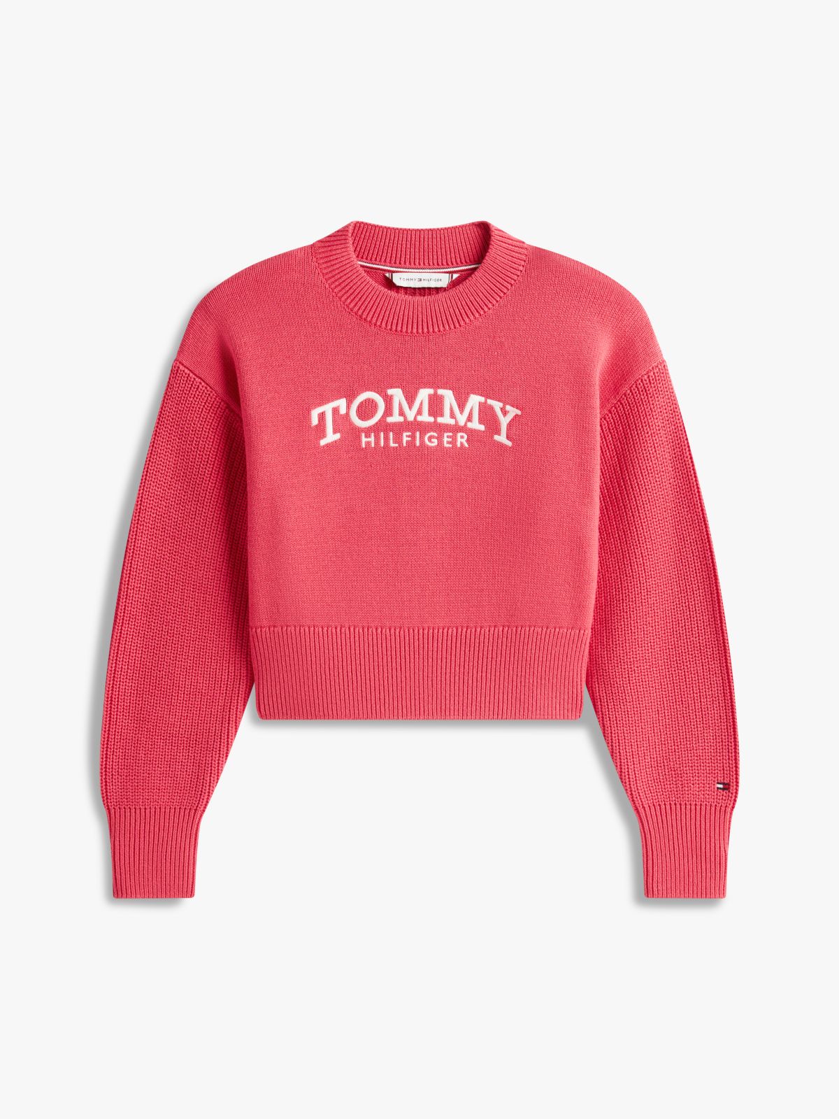 Logo Embroidery Relaxed Crew Neck Jumper — Red