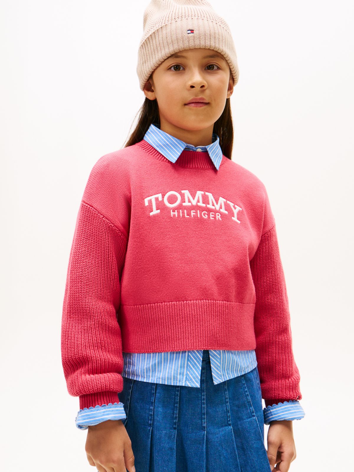 Logo Embroidery Relaxed Crew Neck Jumper — Red