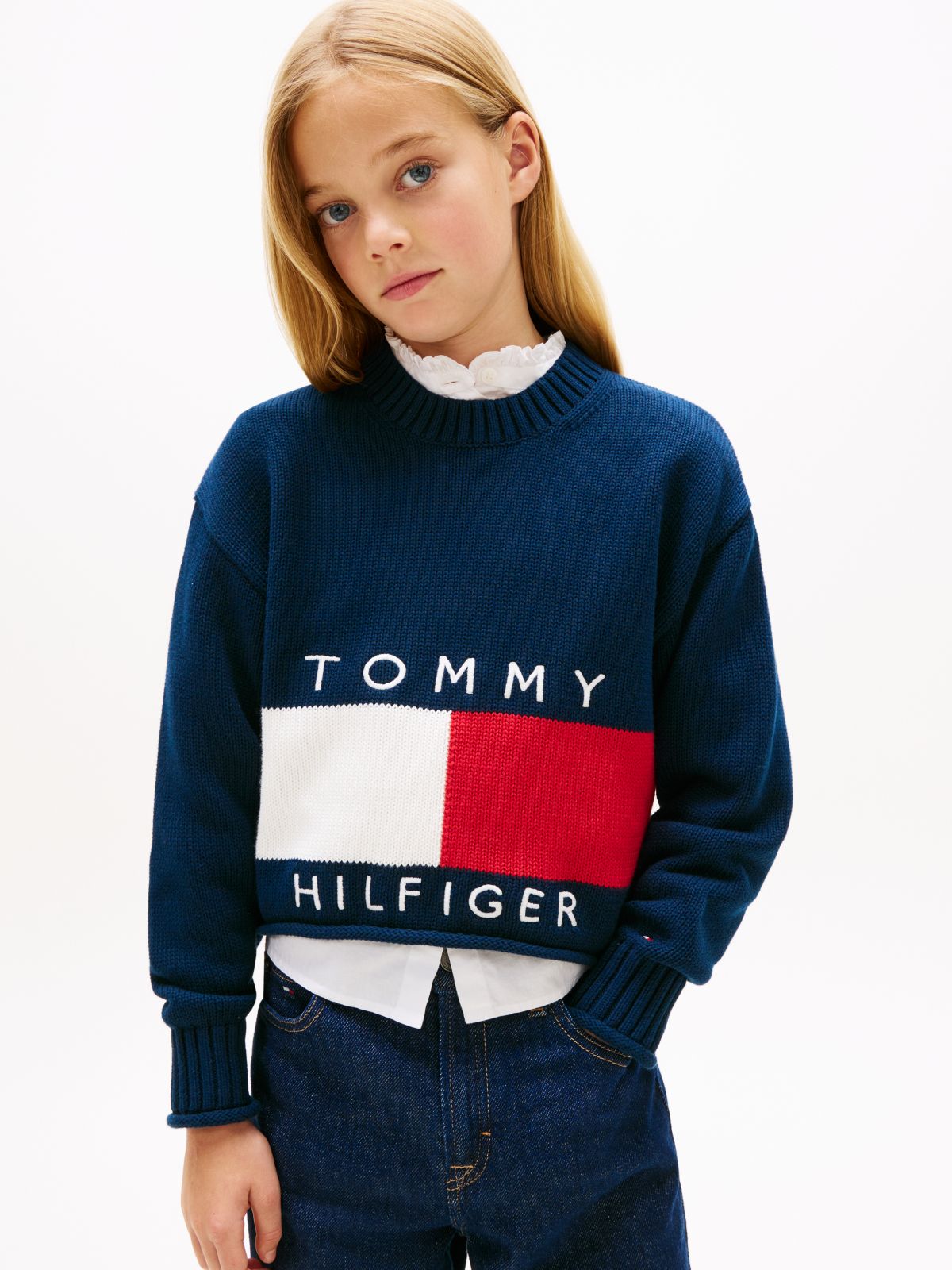 Heritage Intarsia Flag Relaxed Jumper — Blue