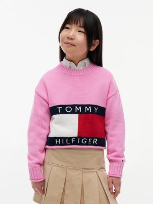 pink heritage relaxed fit pullover mit intarsien-flag für mädchen - tommy hilfiger