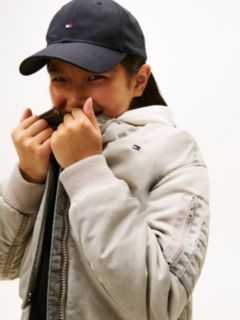 Back Logo Relaxed Washed Bomber Jacket — Beige 2