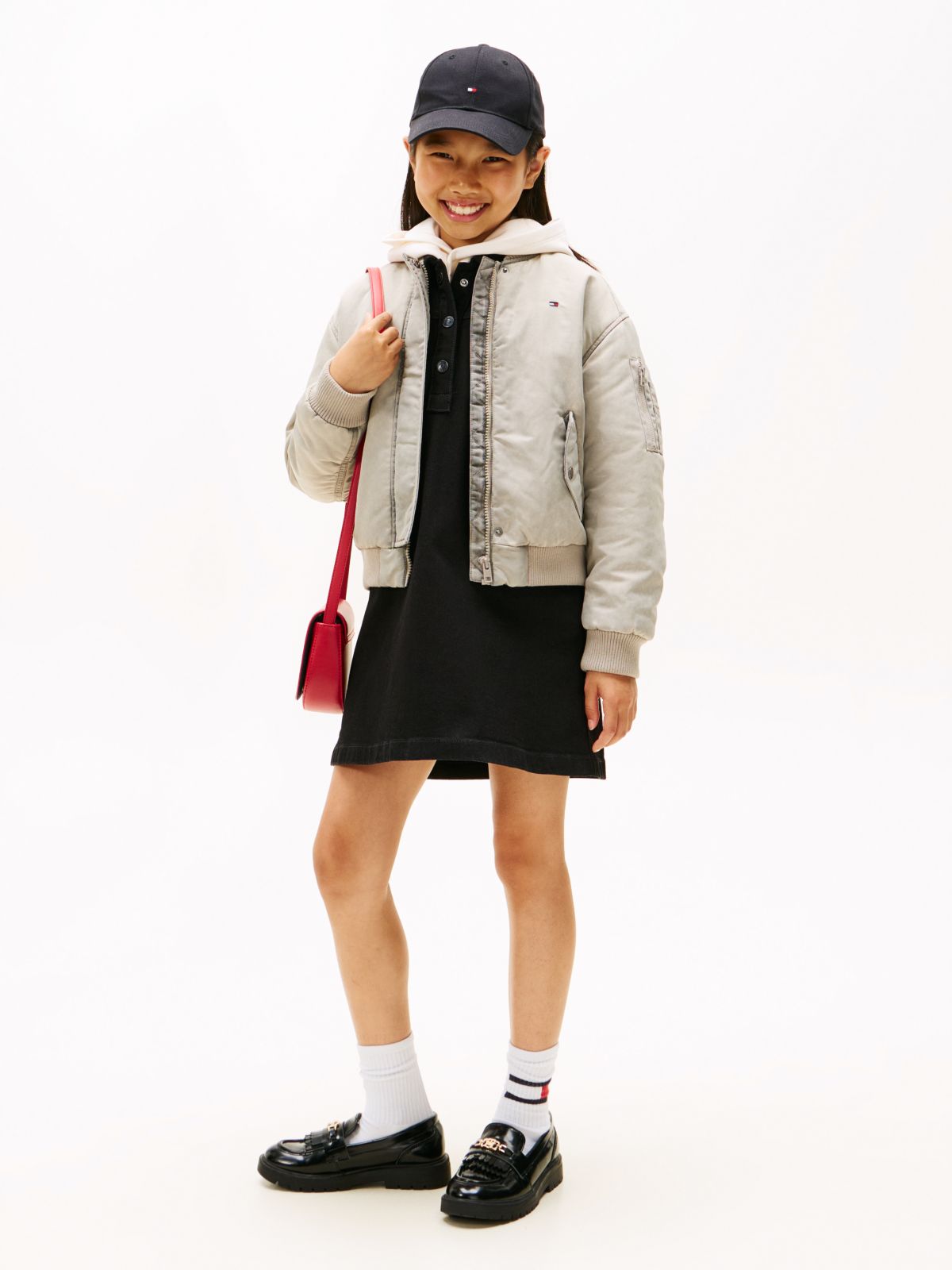 Back Logo Relaxed Washed Bomber Jacket — Beige