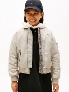 Back Logo Relaxed Washed Bomber Jacket — Beige 1
