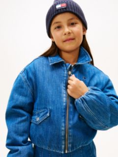 Back Logo Boxy Denim Bomber Jacket — Blue 2