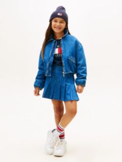 Back Logo Boxy Denim Bomber Jacket — Blue 3