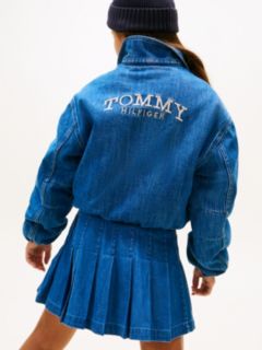 Back Logo Boxy Denim Bomber Jacket — Blue 4