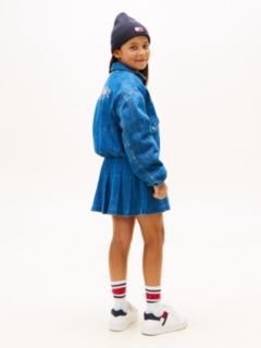 Back Logo Boxy Denim Bomber Jacket — Blue 5