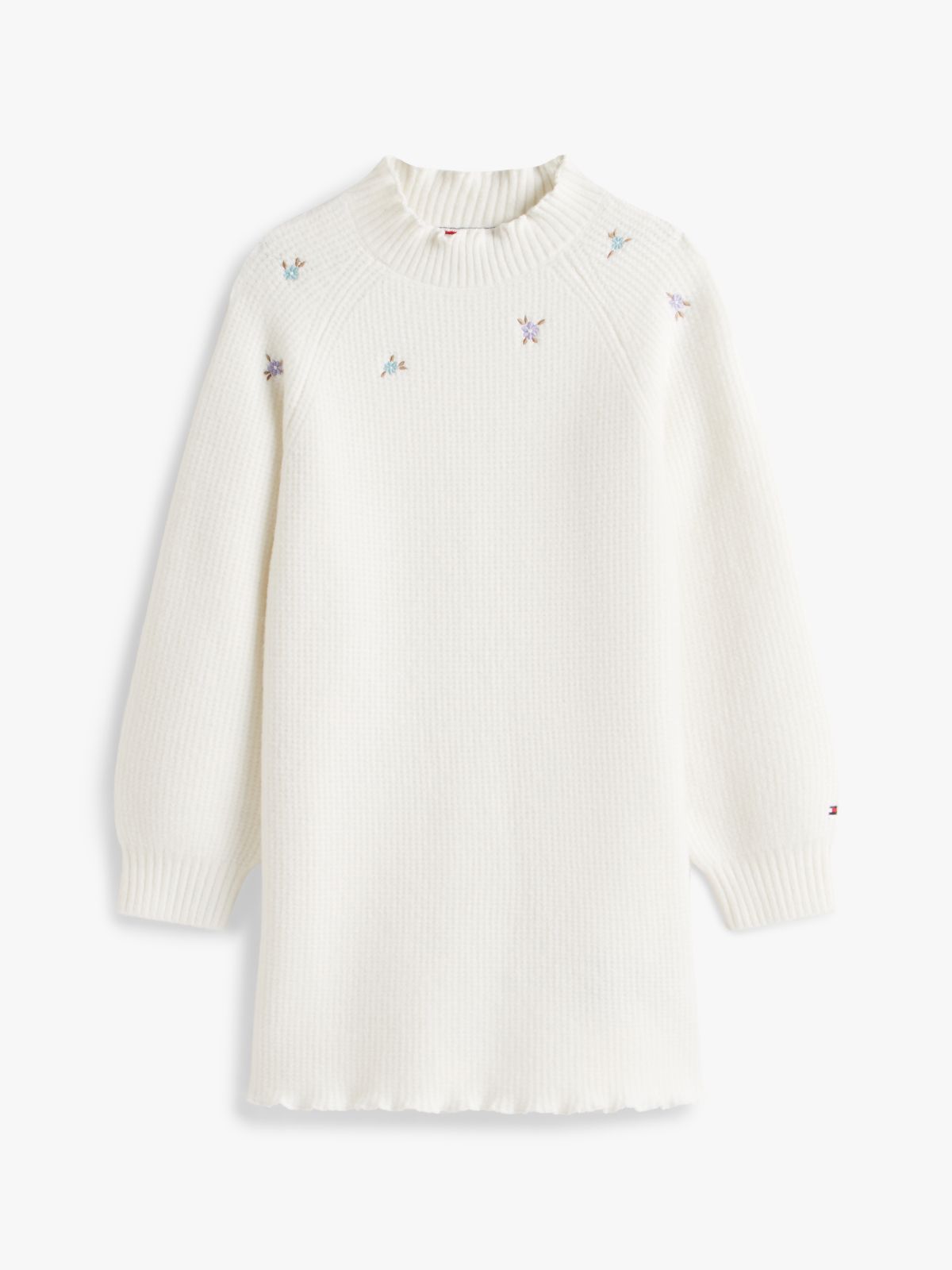 Floral Embroidery Jumper Dress With Wool — White