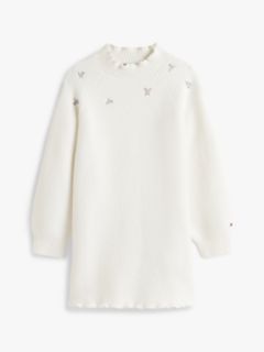 Floral Embroidery Jumper Dress With Wool — White 5