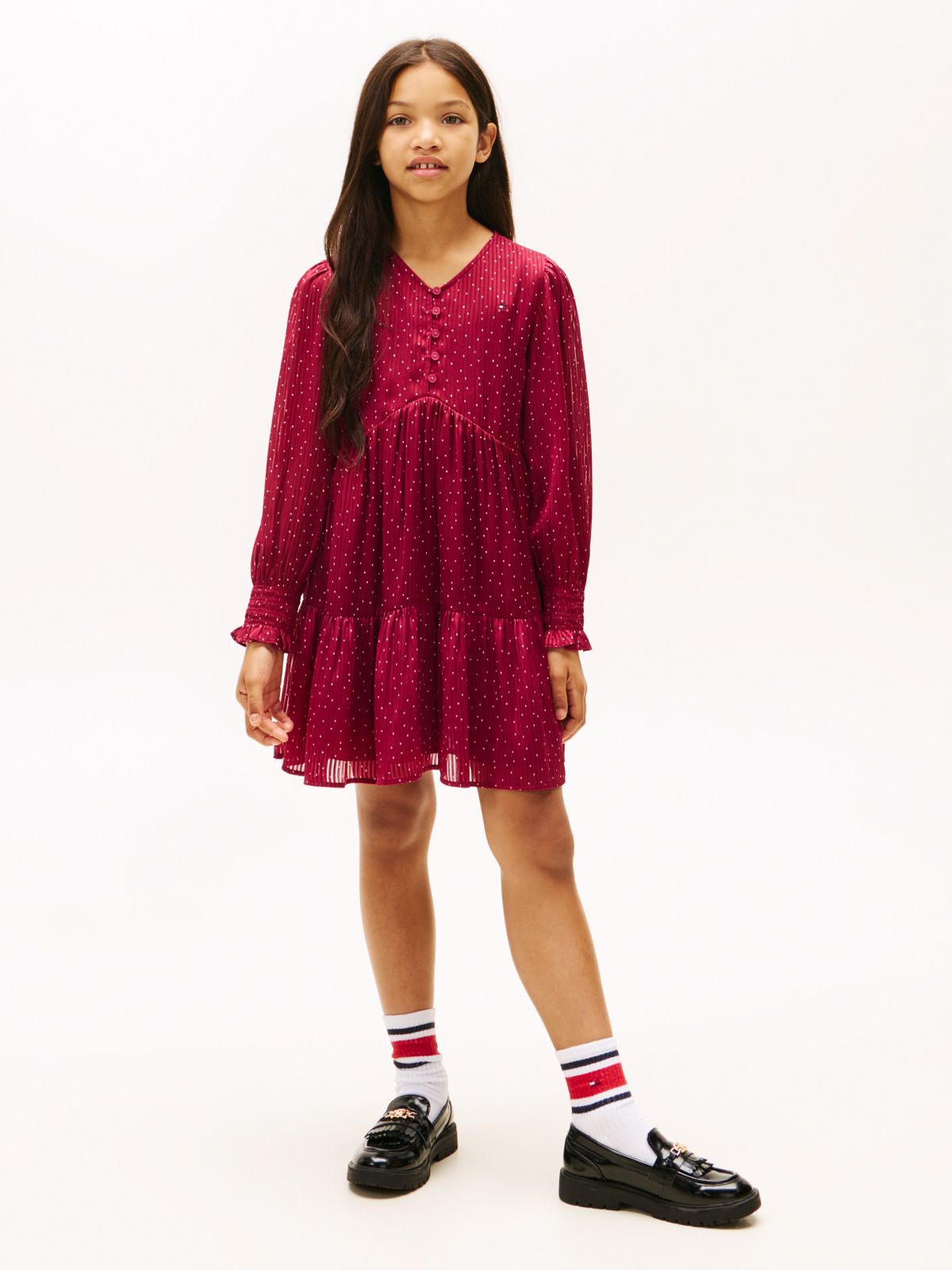 Festive Print Smock Detail A-Line Dress — Purple
