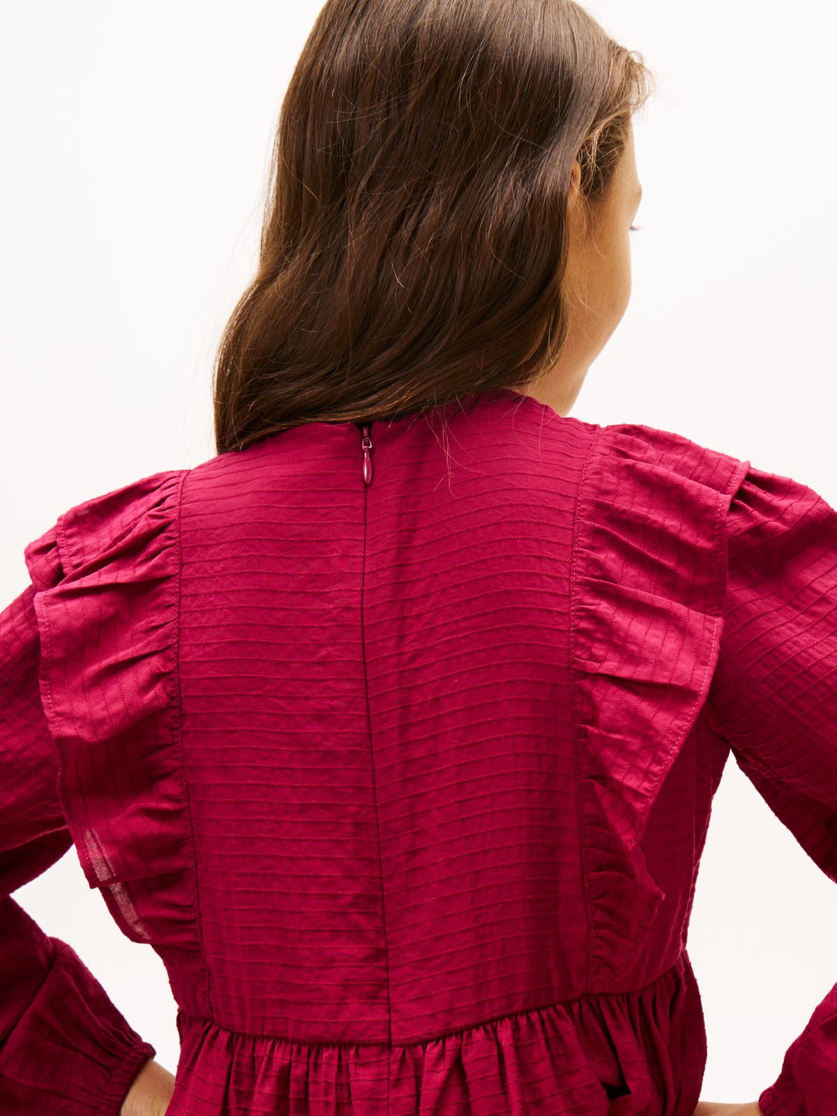 Festive Ruffle Long Sleeve A-Line Dress — Purple