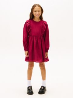 Festive Ruffle Long Sleeve A-Line Dress — Purple 1