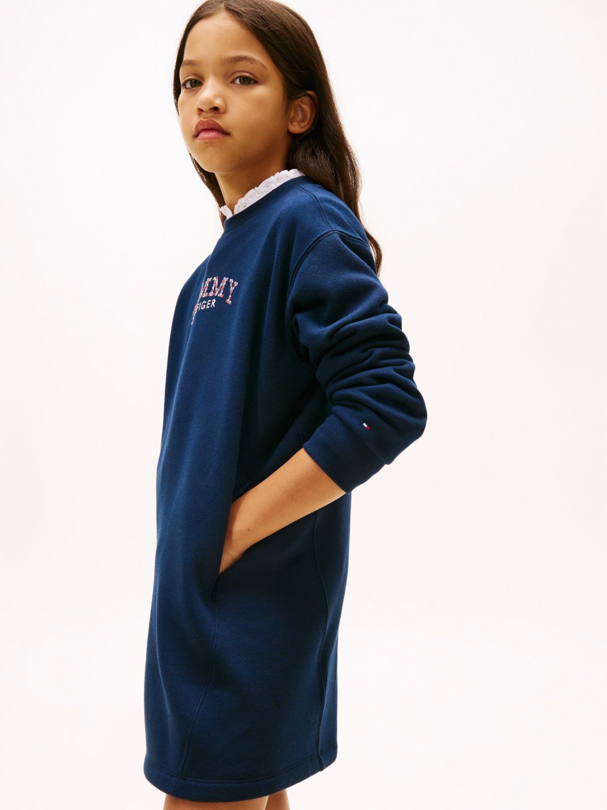 Floral Logo Fleece Relaxed Sweatshirt Dress — Blue