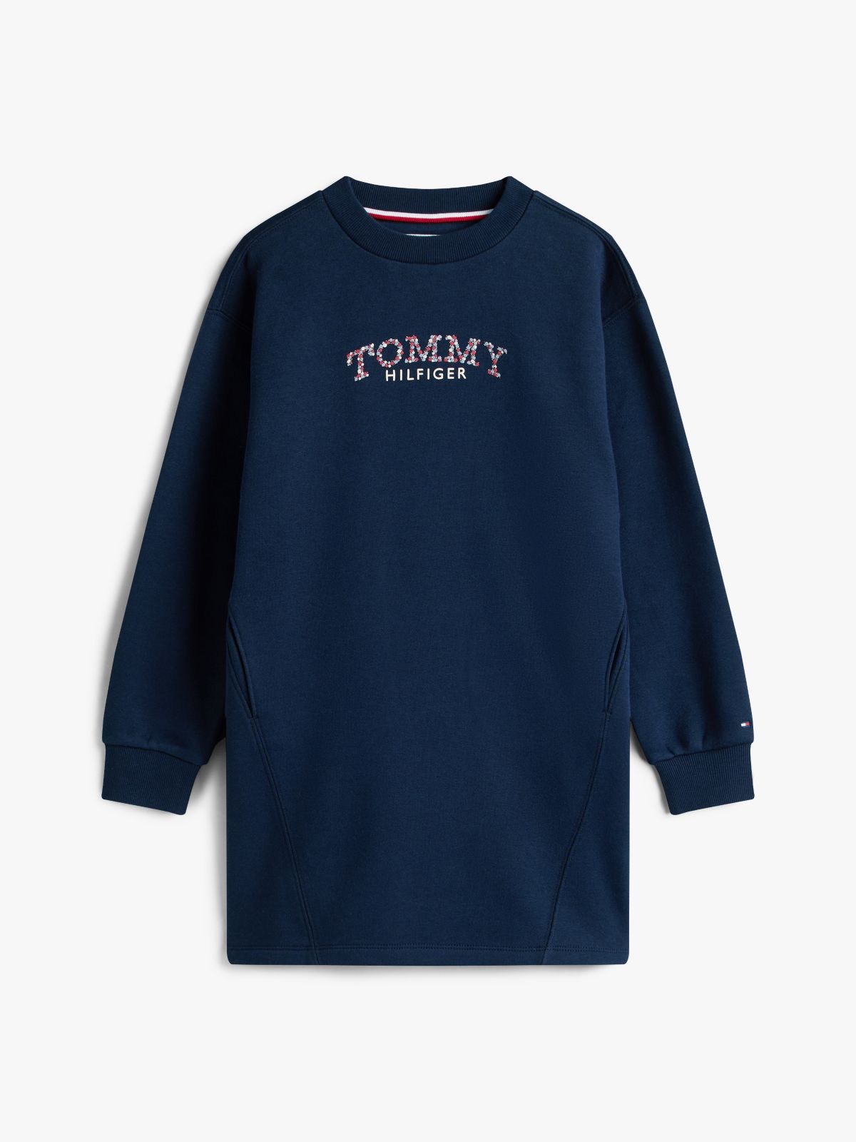 Floral Logo Fleece Relaxed Sweatshirt Dress — Blue