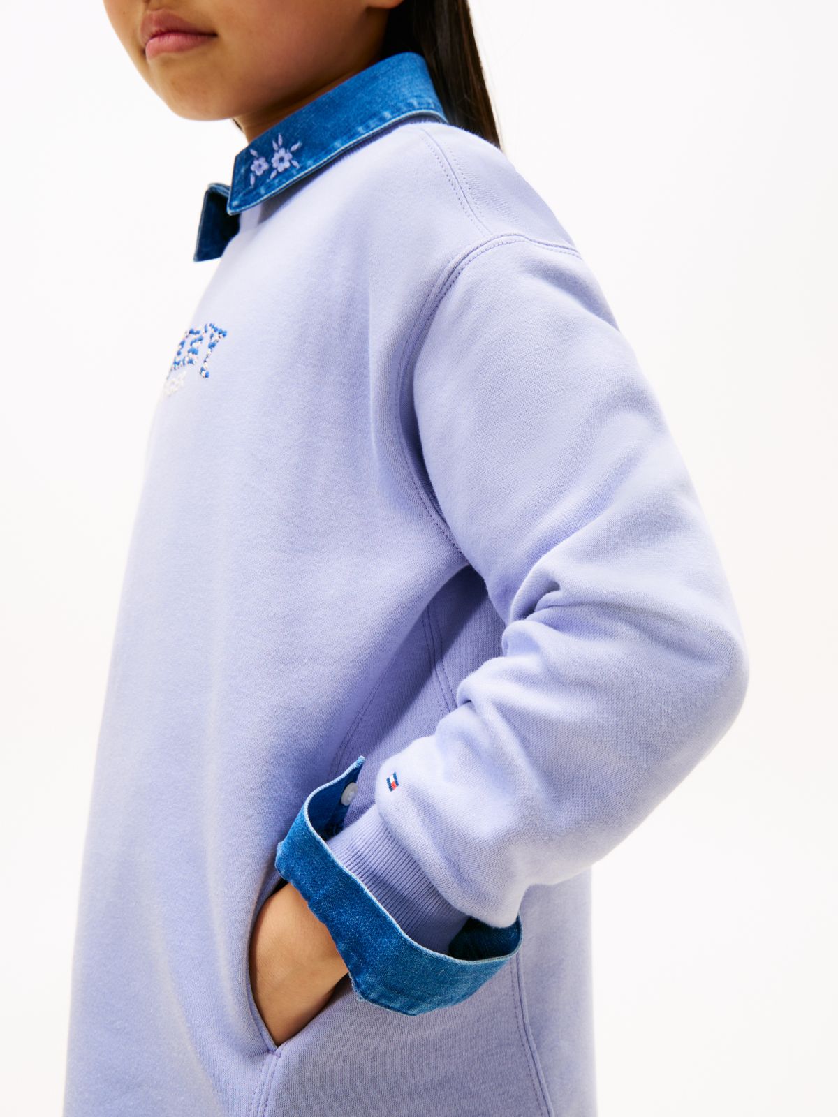 Floral Logo Fleece Relaxed Sweatshirt Dress — Blue