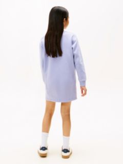 Floral Logo Fleece Relaxed Sweatshirt Dress — Blue 4
