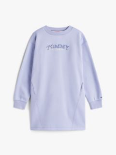 Floral Logo Fleece Relaxed Sweatshirt Dress — Blue 5