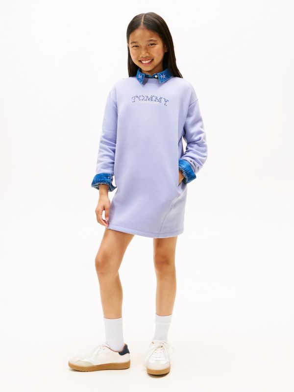 Floral Logo Fleece Relaxed Sweatshirt Dress — Blue