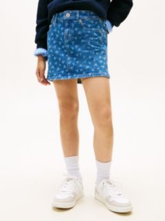 Floral Print Flag Embroidery Denim Skirt — Blue 2