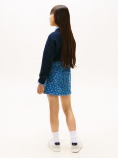Floral Print Flag Embroidery Denim Skirt — Blue 4