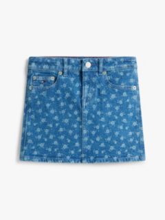 Floral Print Flag Embroidery Denim Skirt — Blue 5