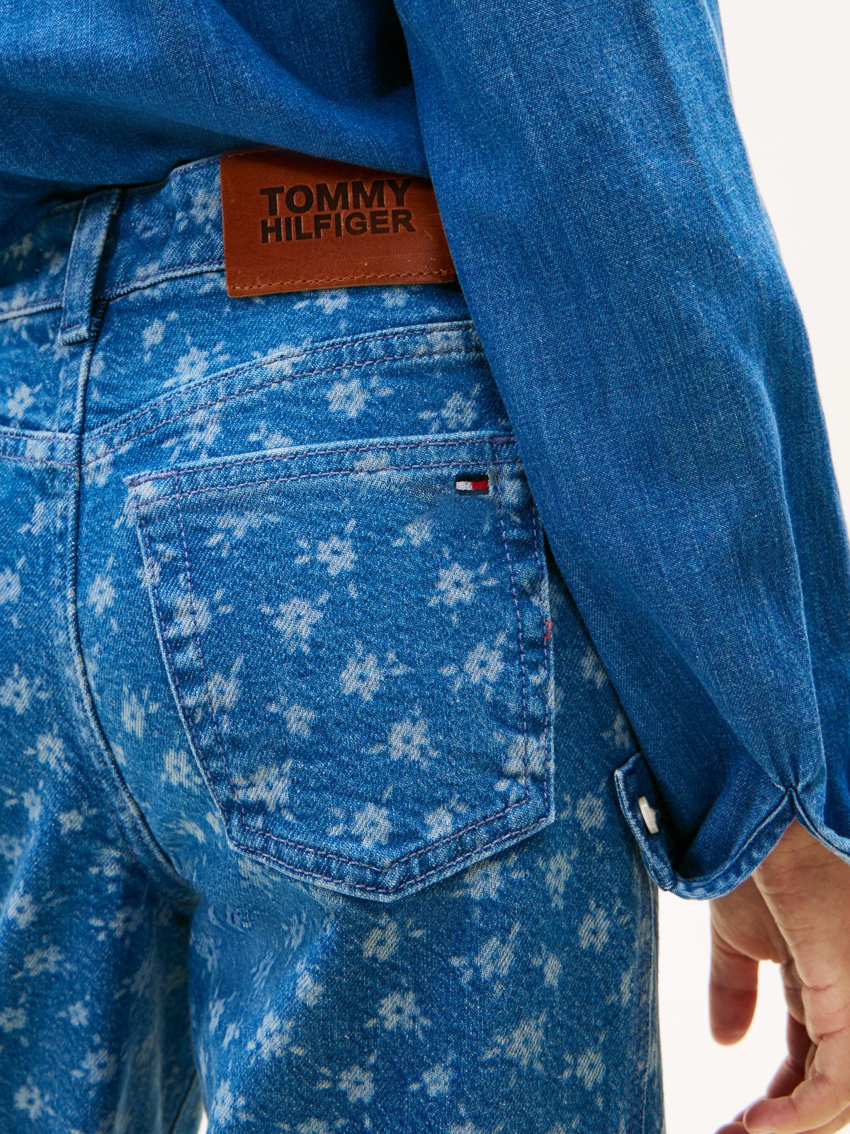 Mabel Floral Print Wide Leg Jeans — Blue