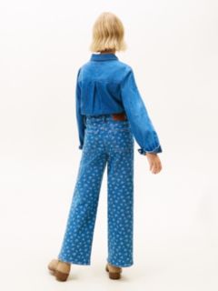 Mabel Floral Print Wide Leg Jeans — Blue 4