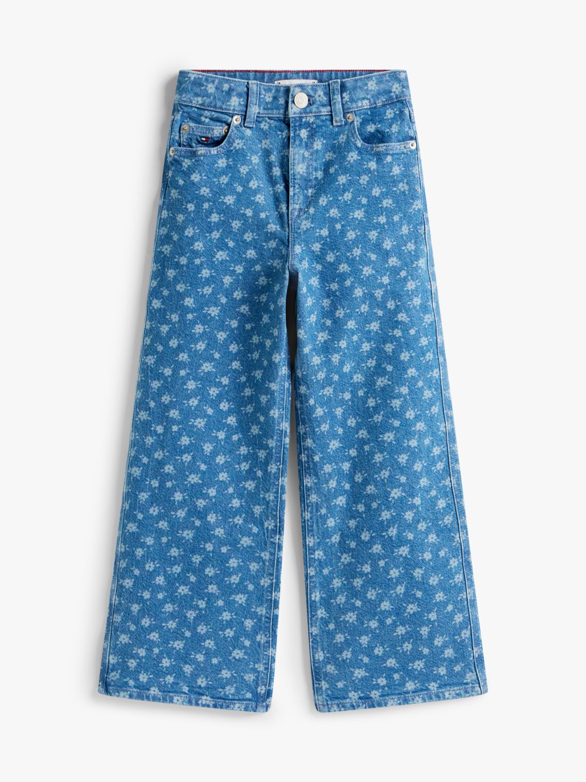 Mabel Floral Print Wide Leg Jeans — Blue