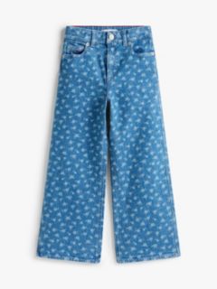 Mabel Floral Print Wide Leg Jeans — Blue 5