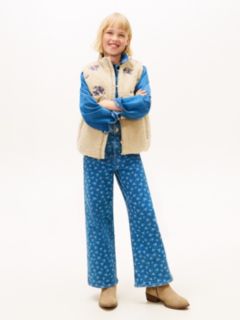 Mabel Floral Print Wide Leg Jeans — Blue 1