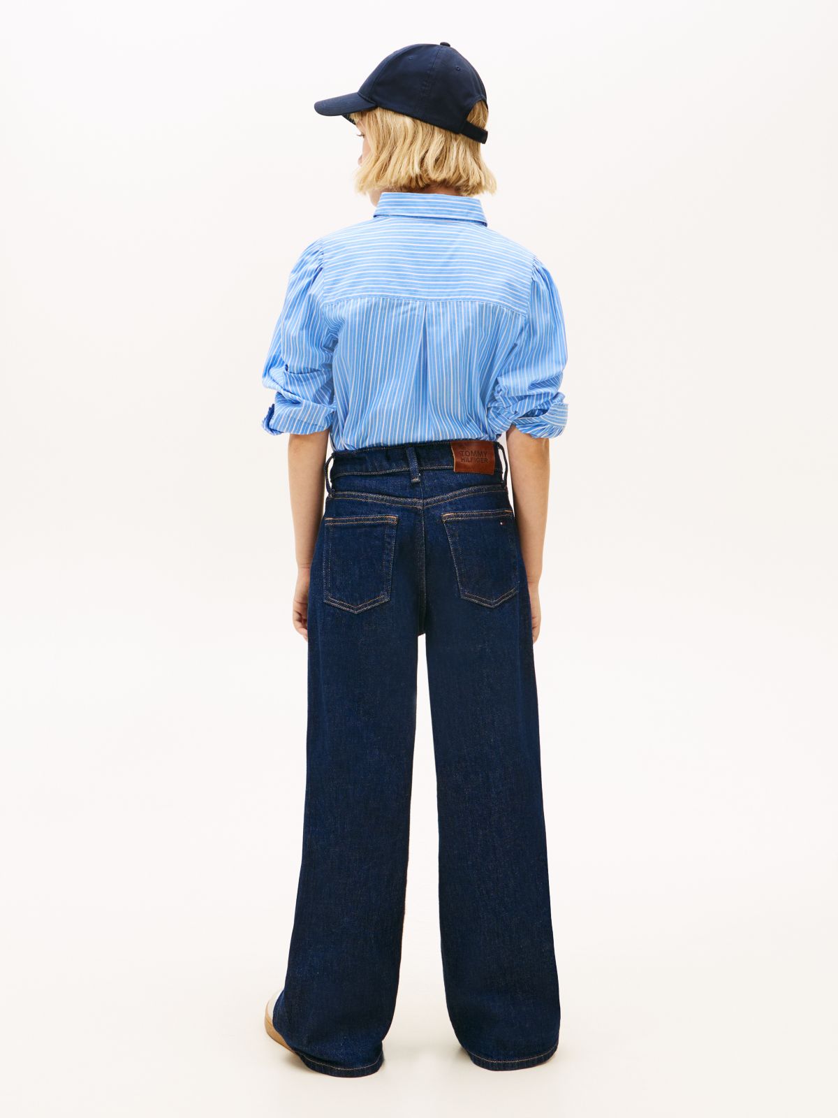 Mabel Flag Embroidery Wide Leg Jeans — Blue
