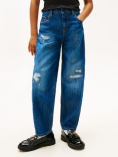 Distressed Faded Tapered Barrel Leg Jeans — Blue 2