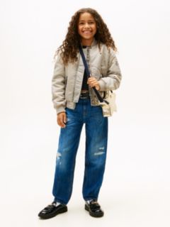 Distressed Faded Tapered Barrel Leg Jeans — Blue 1