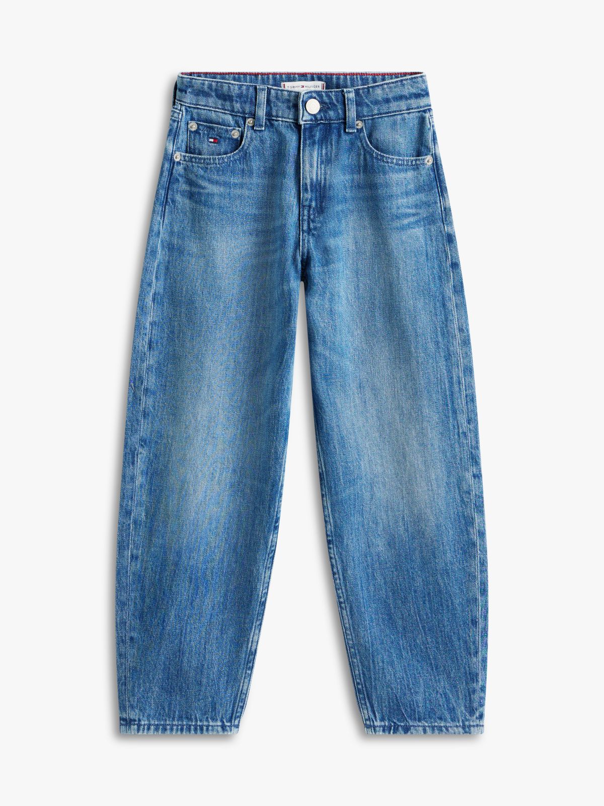 Flag Embroidery Faded Barrel Leg Jeans — Blue