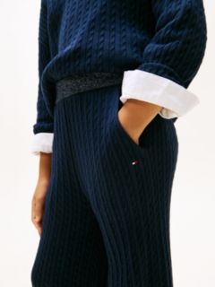 Glitter Cable Knit Wide Leg Trousers — Blue 3