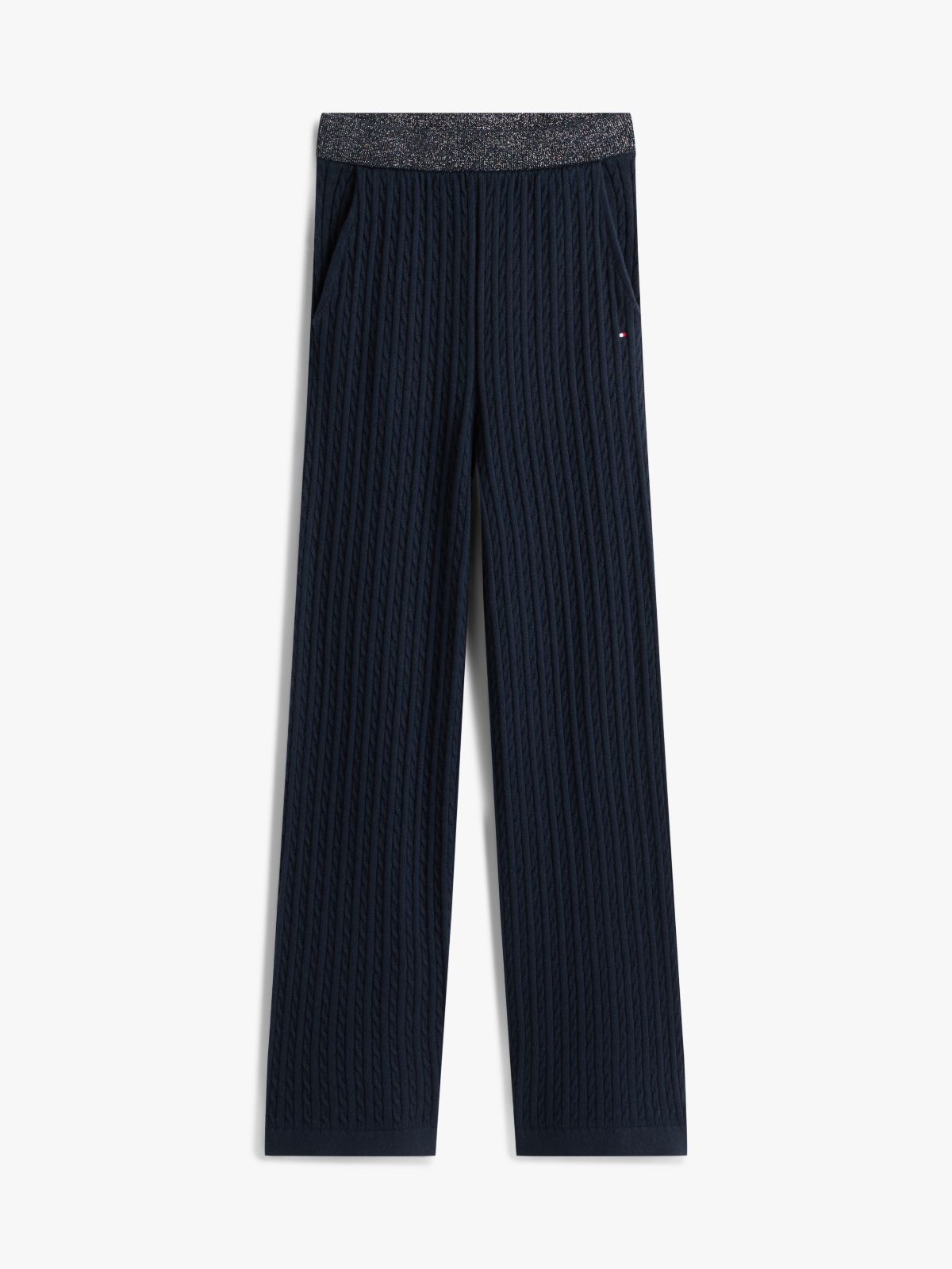 Glitter Cable Knit Wide Leg Trousers — Blue